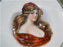 White Reticulated Plate w/ Gold Flowers, Green Band, Lady in Center, 10 1/2"