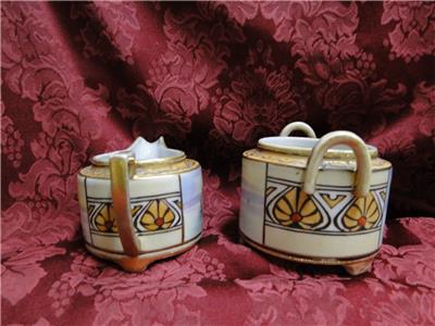 Noritake Nippon Sailboat Scene, Gold Trim: Sugar Bowl & Creamer Set