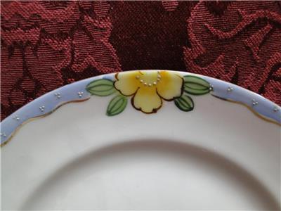 Nippon White w/ Blue Edge, Yellow & Pink Flowers: Footed Bowl & Plate Set