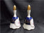 White w/ a Blue Jay, Flowers, Cobalt Blue & Gold Accents: Pair of Bells, 5 1/4"