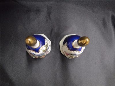 White w/ a Blue Jay, Flowers, Cobalt Blue & Gold Accents: Pair of Bells, 5 1/4"