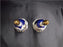White w/ a Blue Jay, Flowers, Cobalt Blue & Gold Accents: Pair of Bells, 5 1/4"