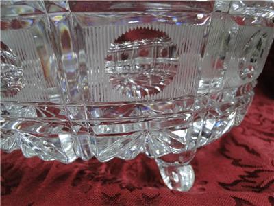 Cut Glass Panelled, 3-Toed Round Bowl w/ Circles & Fans, 9", As Is -- MG#232