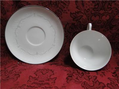 Noritake Whitebrook, 6441, White Flowers, Gray Scrolls: Cup & Saucer Set (s)