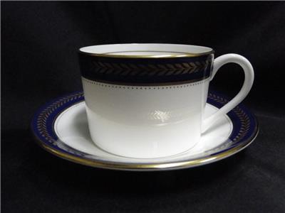 Coalport Blue Wheat, Bone, Gold Laurel on Cobalt Band: Flat Cup & Saucer Set (s)