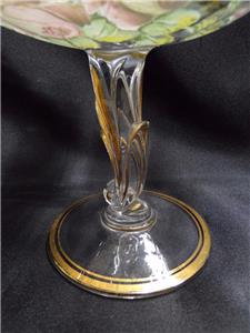 Handpainted Pressed Glass Floral, Gold Trim: Compote, 5 1/2" Tall - MG#241