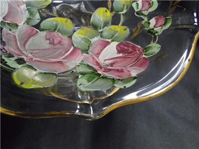 Handpainted Pressed Glass Floral, Gold Trim: Compote, 5 1/2" Tall - MG#241
