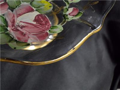 Handpainted Pressed Glass Floral, Gold Trim: Compote, 5 1/2" Tall - MG#241
