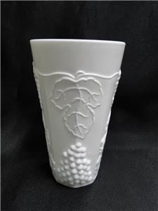 Colony Harvest Milk Glass, Grapes & Leaves: Tall Flat Tumbler / Cooler, 5 7/8"