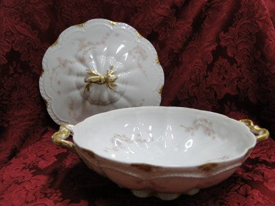 Haviland (Limoges) Schleiger 247d, Pale Pink Flowers: Round Serving Bowl w/ Lid