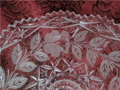 Footed Crystal Bowl, Clear w/ Roses & Leaves, 6 3/8" x 4 1/4" Tall --  MG#072