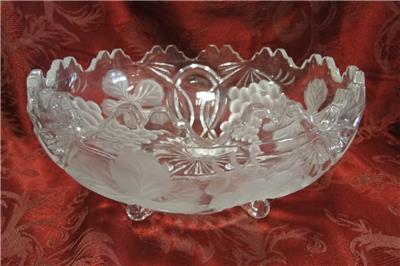 Clear, Scalloped, Grapes: 3-Toed Bowl, 8 3/8" x 4 3/8" Tall  -- MG#233
