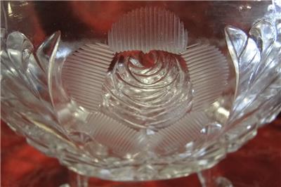 Clear, Round, Florals: 3-Toed Bowl, 7 1/2" x 4 1/8" Tall, As Is  --  MG#230