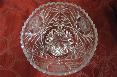 Clear, Round, Florals: 3-Toed Bowl, 7 1/2" x 4 1/8" Tall, As Is  --  MG#230