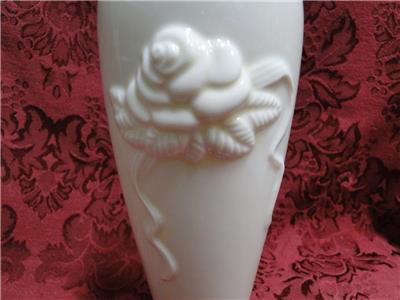 Lenox Rosebud Collection, Ivory Embossed Rose w/ Ribbon, Gold: Vase, 7 1/2"