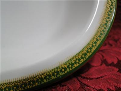 Tressemanes & Vogt 5222, White w/ Gold on Green Band: Oval Serving Bowl, 9 3/8"