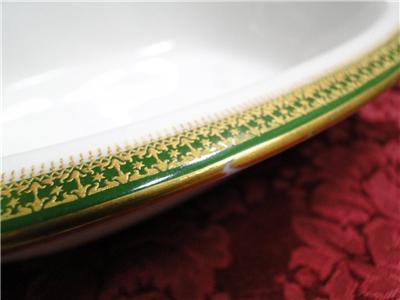 Tressemanes & Vogt 5222, White w/ Gold on Green Band: Oval Serving Bowl, 9 3/8"