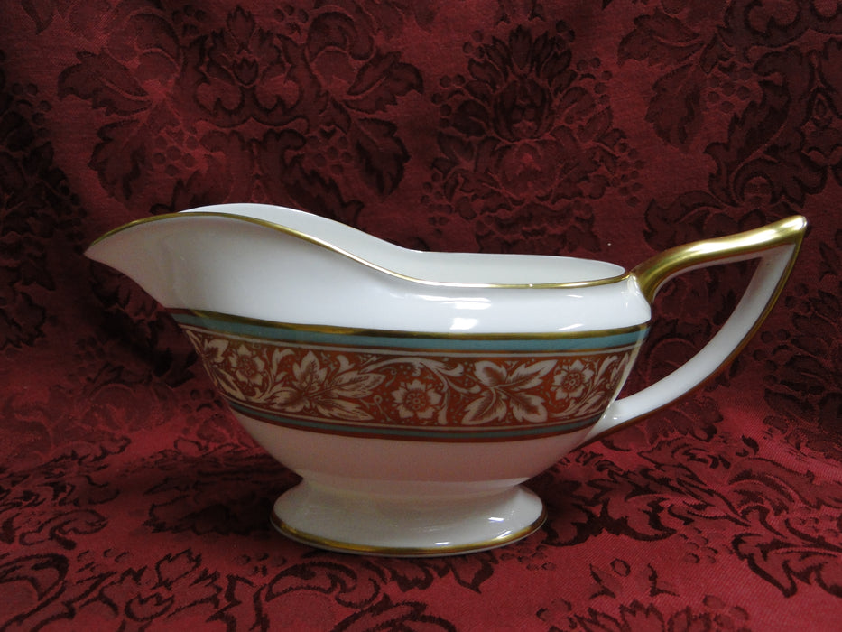 Minton Hanover, Leaves & Flowers on Gold, Turquoise: Gravy Boat w/ Underplate
