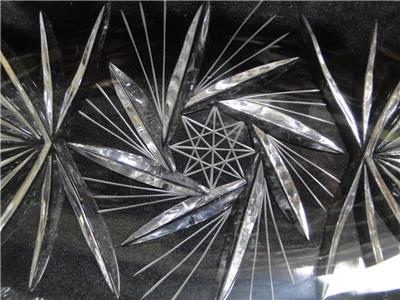 Oval Relish Dish, Clear w/ Cut Fans, Star, & Lines, Thumbprint Edge, 11", MG#084