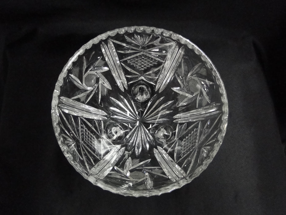 3 Toed Cut Glass Bowl w/ Spinning Stars and Thumbprint Edge, 6 3/4" - MG#102