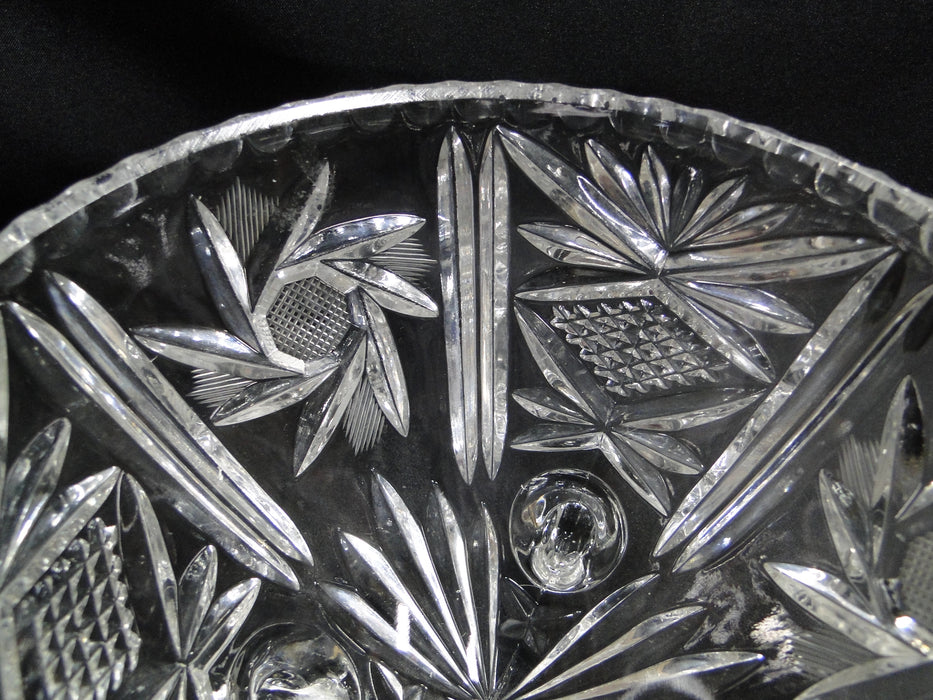3 Toed Cut Glass Bowl w/ Spinning Stars and Thumbprint Edge, 6 3/4" - MG#102