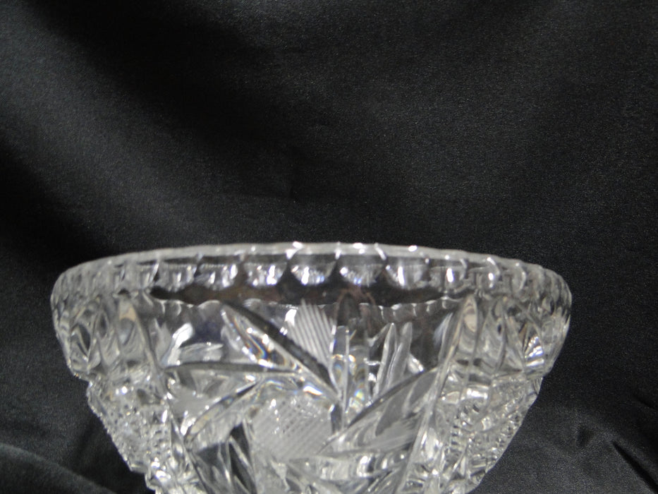 3 Toed Cut Glass Bowl w/ Spinning Stars and Thumbprint Edge, 6 3/4" - MG#102