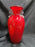 Red Glass Vase w/ Clear Handles, White Inside, 8" Tall - MG#103