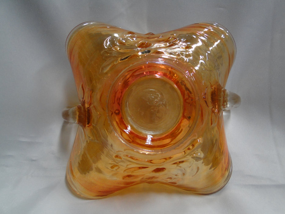 Amber Carnival Glass Square Bowl w/ Clear Handles, 6 1/4" x 3.5" - MG#106