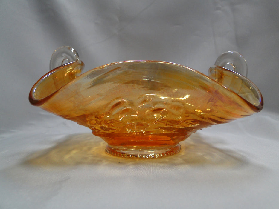 Amber Carnival Glass Square Bowl w/ Clear Handles, 6 1/4" x 3.5" - MG#106