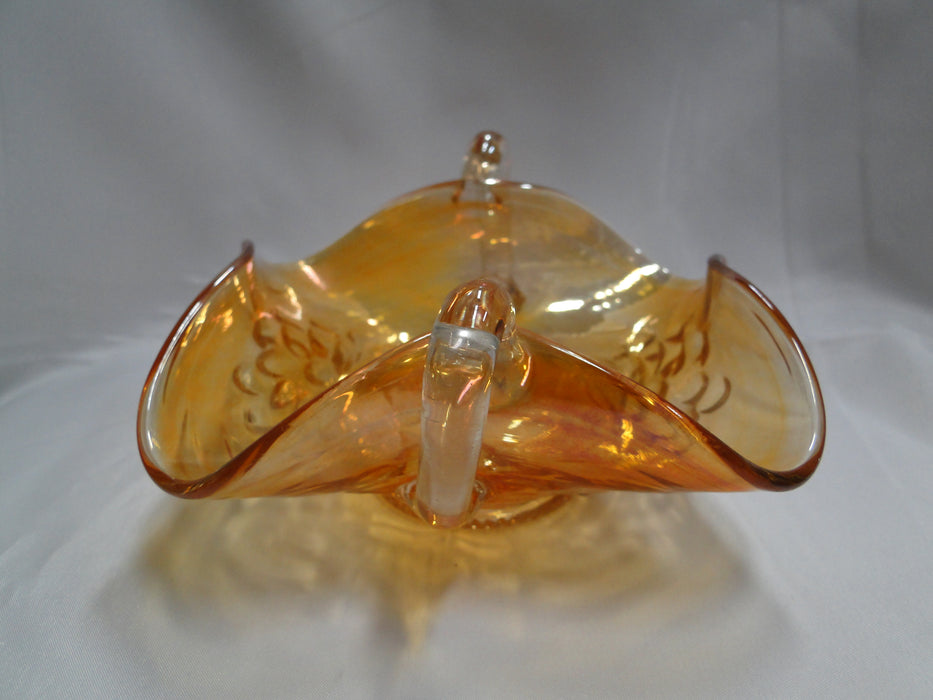 Amber Carnival Glass Square Bowl w/ Clear Handles, 6 1/4" x 3.5" - MG#106