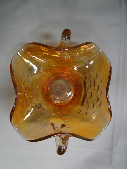 Amber Carnival Glass Square Bowl w/ Clear Handles, 6 1/4" x 3.5" - MG#106