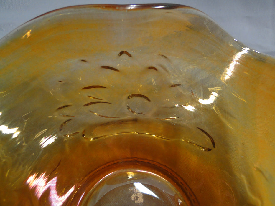 Amber Carnival Glass Square Bowl w/ Clear Handles, 6 1/4" x 3.5" - MG#106