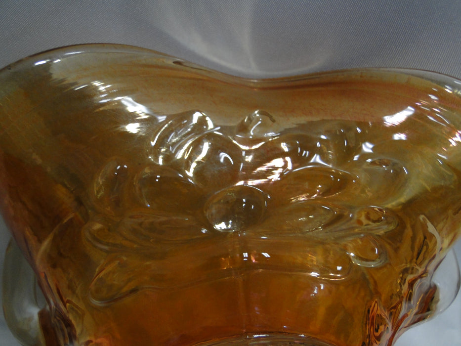 Amber Carnival Glass Square Bowl w/ Clear Handles, 6 1/4" x 3 1/2" - MG#106