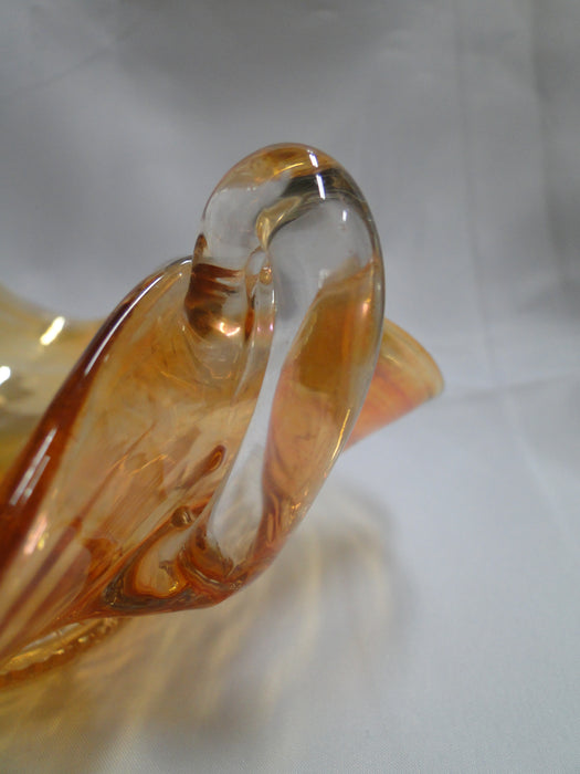 Amber Carnival Glass Square Bowl w/ Clear Handles, 6 1/4" x 3.5" - MG#106