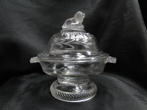 Pressed Glass, Gray Cut Flowers: Compote w/ Lion Finial, 7", As Is -- MG#189