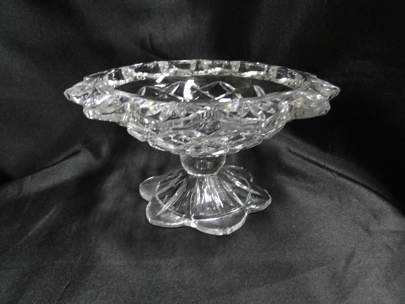 Clear w/ Fans & Criss Cross Cuts: Footed Bowl / Compote, 7 1/2" -- MG#196