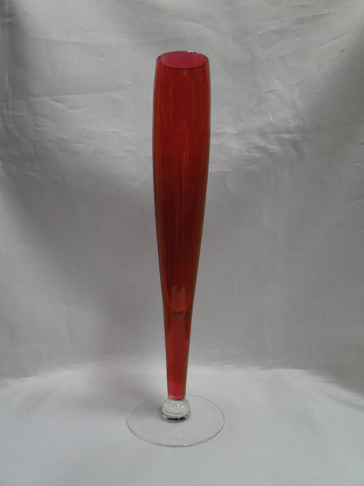 Red Iridescent Bowl, Clear Base: Bud Vase, 9 5/8" Tall  --  MG#212