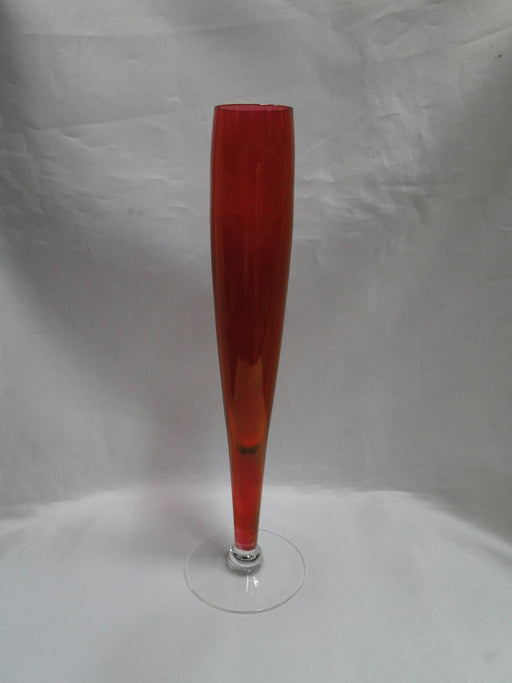 Red Iridescent Bowl, Clear Base: Bud Vase, 9 5/8" Tall  --  MG#212