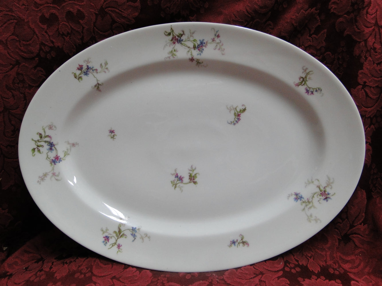 Haviland (Limoges) Fuchsia Pink & Blue Floral: Oval Serving Platter, 14" x 10"