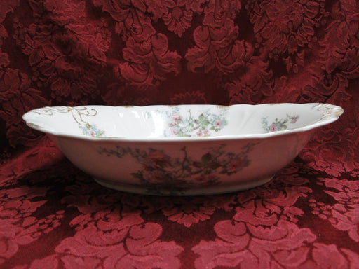 Wm Guerin, Limoges, Pink Roses, Blue, Green: Oval Serving Bowl, 10" x 7 5/8"