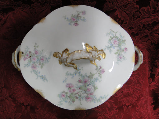 Wm Guerin, Limoges, Pink Roses, Blue, Green: Round Serving Bowl & Lid