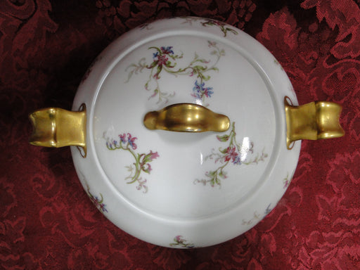 Haviland (Limoges) Fuchsia Pink & Blue Floral: Round Serving Bowl w/ Lid, 9 1/2"