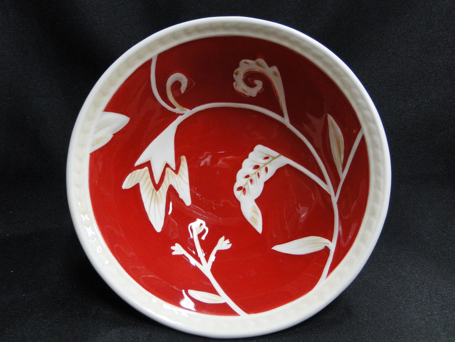 Fitz & Floyd Town and Country, White Flower / Red Leaf: Footed Bowl, 6 1/2"