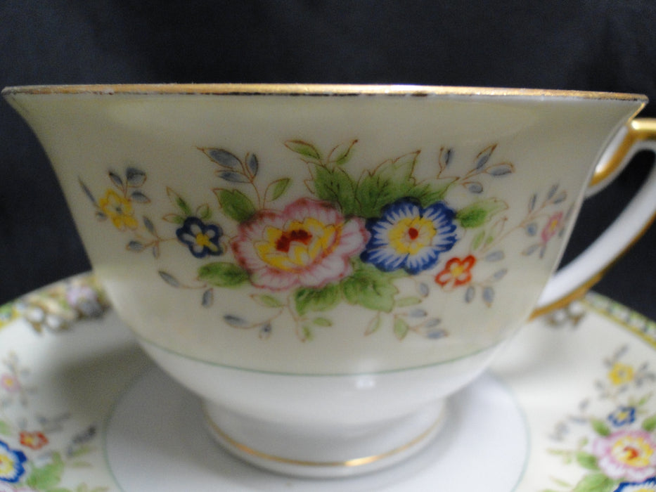 Meito Floral w/ Green Trim, Gold Edge: Cup & Saucer Set (s), 2 3/8"