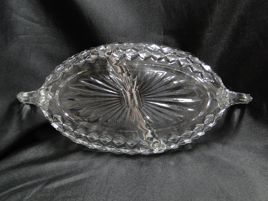 Fostoria American Clear: 2-Part Relish Dish w/ Handles, 12" x 5 1/2"