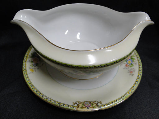 Meito Floral w/ Green Trim, Gold Edge: Gravy Boat w/Attached Underplate, As Is