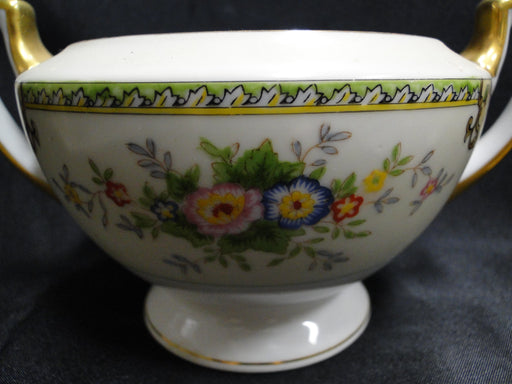 Meito Floral w/ Green Trim, Gold Edge: Sugar Bowl Only, No Lid, 3"