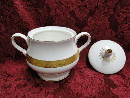 Wedgwood Adelphi, White w/ Gold Encrusted Verge: Sugar Bowl W/ Lid